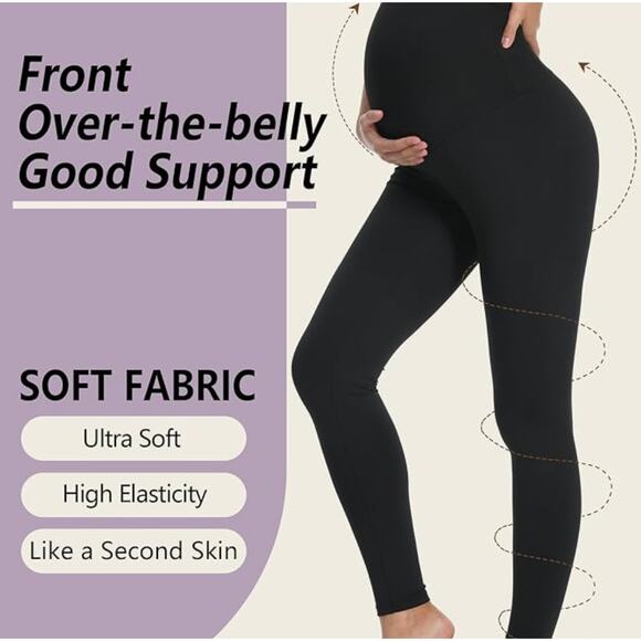 Set of 4 Maternity leggings in Black, Pink, and Blue - Picture 2 of 11